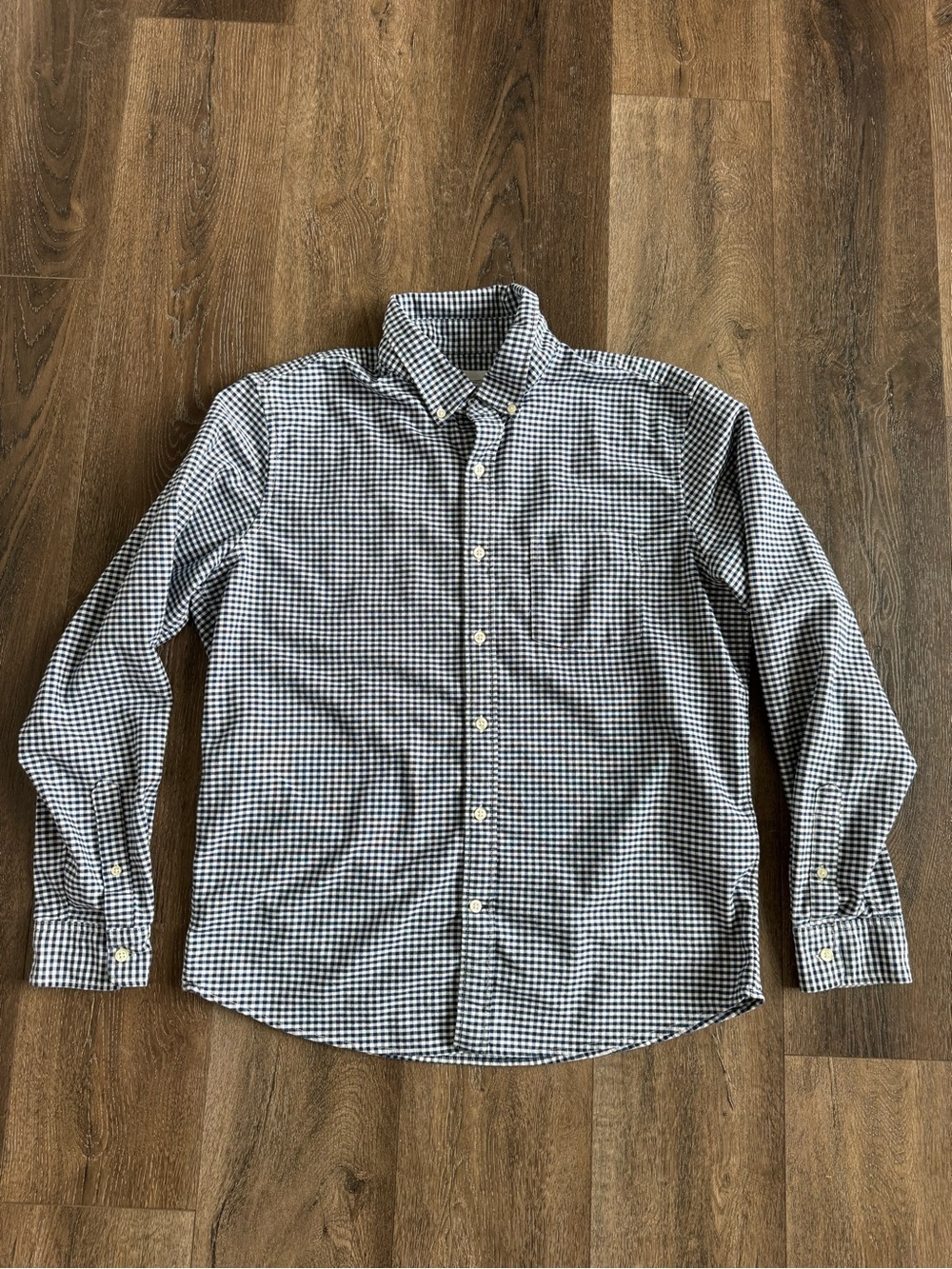 GAP Navy and White Gingham Button-Down Shirt Untucked Fit Size Large